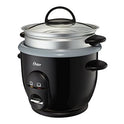 Oster CKSTRC61K-TECO Arrocera y cocina de granos, infundida con titanio, 6 tazas con bandeja de vapor, mediano/talla única, plateado/negro