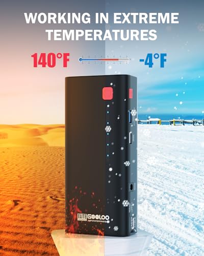GOOLOO Jump Starter GE1200 1200A Peak 18000mAh Paquete de batería portátil para motor diésel de hasta 7.0L o 5.5L con carga rápida USB y luz LED, arranque de coche de litio de 12V