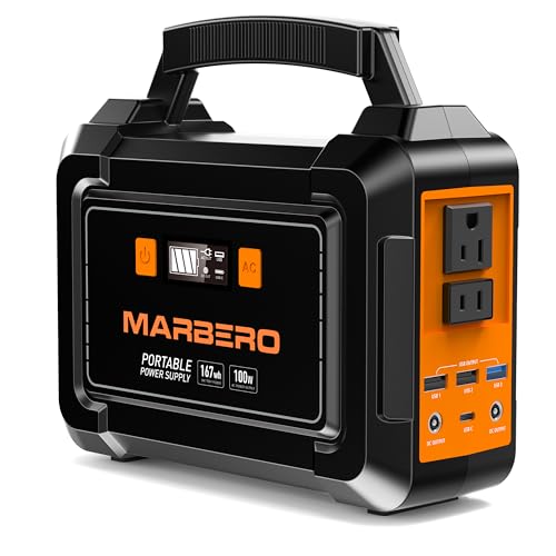 MARBERO - Generadores solares portátiles de 100 W, 45000 mAh, fuente de alimentación de batería de camping con salida de CA de 110 V, 2 puertos CC, 4 puertos USB, LED para CPAP al aire última intervensión, camping, viajes, caza, apagón de emergencia