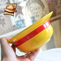 shiningsoul - Juego de 3 cuencos de paja de ONEPIECE Luffy (sombrero de paja de cerámica + cuchara de madera tallada ONEPIECE y palillos) apto para lavaplatos y microondas, buen regalo para los fanáticos del anime