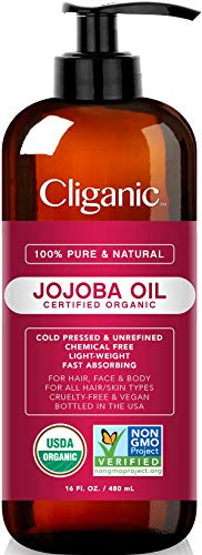 Cliganic USDA Organic Jojoba Oil 16 oz with Pump, 100% Pure - 400 ml
