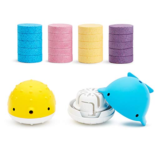 Munchkin® Color Buddies™ - Tabletas hidratantes para baño y 2 dispensadores de juguetes, 20 tabletas