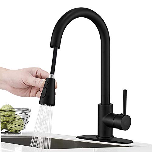Hoimpro - llave comercial para fregadero de cocina de una sola manija con pulverizador extraíble, llave de cocina Rv con pulverizador extraíble, llave de agua de 3 funciones táctil en la lavandería, latón (1 o 3 orificios)