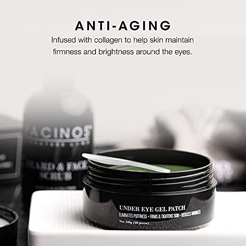 Pacinos Parches de gel debajo de los ojos – elimina la hinchazón, suaviza las arrugas, ilumina bajo la oscuridad de los ojos, reafirma y aprieta la piel con vitamina E y B5, promueve el colágeno, orgánico, 60 piezas