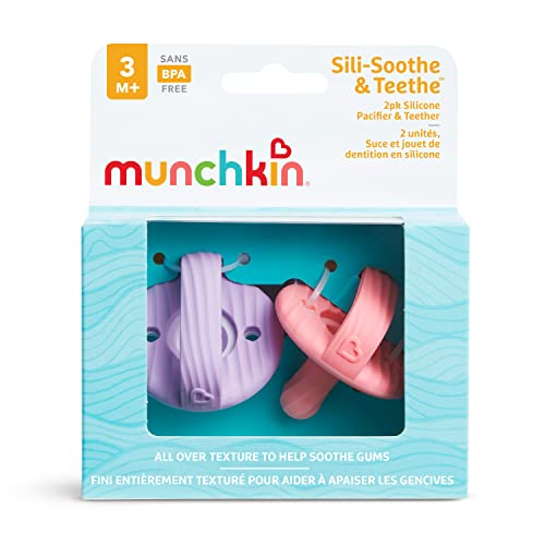 Munchkin Sili-Soothe & Teethe, chupete y mordedor de silicona, paquete de 2