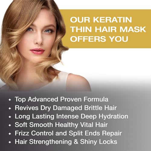 Vitamins Tratamiento para Cabello Maltratado y Seco con Keratina - Mascarilla Hidratante para Cabello Fino con Aceite de Argán, Aceite de Coco y Aceite de Ricino - Voluminizador Anti Frizz