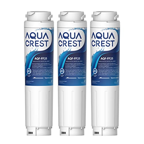 AQUA CREST 644845 Filtro de agua para refrigerador Bosch Ultra Clarity 900077104, 9000194412, 644845, B26FT70SNS, B22CS80SNS, B22CS50SNS, Haier 0060820860, Miele KWF1000, 3 Filtros