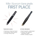 Tweezers Set - TweezerGuru Stainless Steel Slant Tip and Pointed Eyebrow Tweezer Set - Great Precision for Facial Hair, Ingrown Hair, Splinter, Blackhead and Tick Remover (Black)