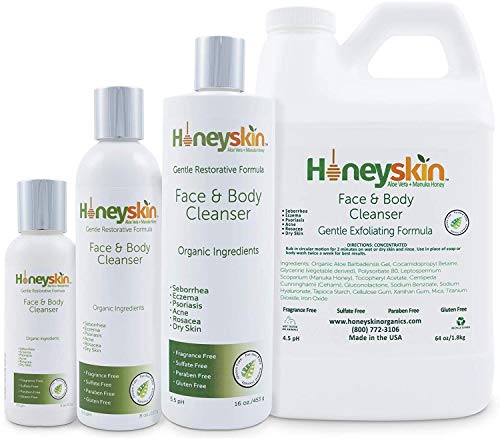 Gentle Moisturizing Organic Face & Body Wash (4 oz) Manuka Honey, Eczema, Psoriasis, Acne, Rosacea, Aloe Vera, Botanicals, No Parabens, No Sulfates, No Fragrance, Non-Allergenic by Honeyskin