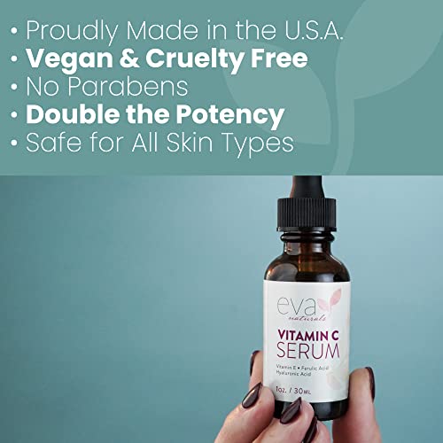 Vitamin C Serum 20% by Eva Naturals (1 oz) - Best Vitamin C Serum for Face, Offers Anti-Aging & Protection Against UV & Free Radical Damage - Hyaluronic Acid, Vitamin E & Turmeric - Enhanced Formula by Eva Naturals