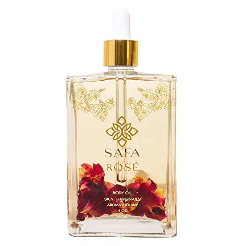 SAFA Rosé Oil - Organic Oil for Face, Body, Hair, Nails & Aromatherapy | Natural Blend of Bulgarian Damask Rose, Moroccan Argan, Sweet Almond, Vitamin E, & Apricot Oil | Moisturizer for Women & Men