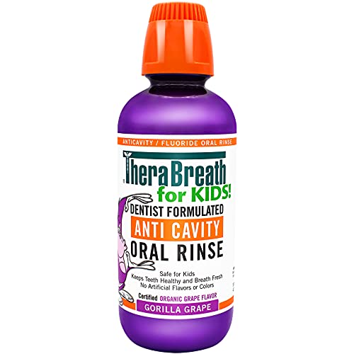 TheraBreath – Kids Oral Rinse – Anti-Cavity Formula – Fluoride + Xylitol Oral Rinse – Great-Tasting Organic Gorilla Grape Flavor – Safe for Kids – 16 Ounces – Two-Pack
