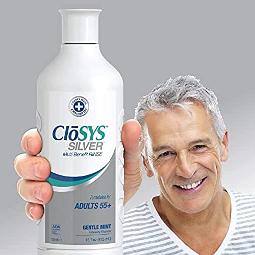 CloSYS Silver for Adults 55+ Fluoride Mouthwash, Gentle, Alcohol Free, 16 Ounce, (Pack of 2)