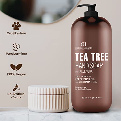 Botanic Hearth Tea Tree Liquid Hand Soap - Sulfate Free Formula - Multi Purpose Hand Wash with Aloe Vera and Therapeutic Grade Tea Tree Oil, - Pump Dispenser - 16 fl oz