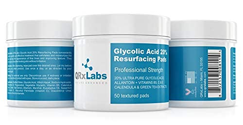 Glycolic Acid 20% Resurfacing Pads with Vitamins B5, C & E, Green Tea, Calendula, Allantoin - Exfoliates Surface Skin and Reduces Fine Lines and Wrinkles