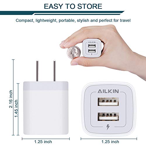 USB Wall Charger, [2-Pack] 5V/2.1AMP AILKIN 2-Port USB Wall Charger Home Travel Plug Power Adapter Charging Box for iPhone 14 13 12 Pro MAX Mini SE 11 11Pro XS XR X 8 Plus, Samsung Galaxy, LG, Moto