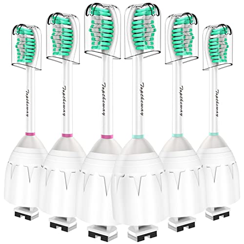 Toptheway Cabezales de cepillo para polvo de repuesto compatibles con Sonicare E-Series HX7022/66, compatible con Sonicare Essence, Xtreme, Elite, Advance y CleanCare Asas atornillables, 6 unidades
