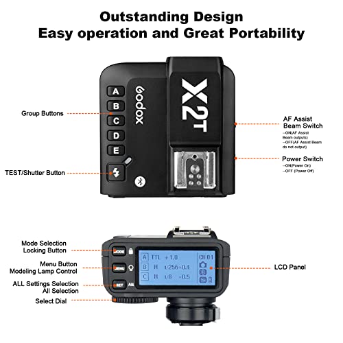 Godox X2T-N i-TTL 2.4 G HSS 1/8000s transmisor de disparador remoto inalámbrico compatible con cámara Nikon, soporte Bluetooth, pantalla más grande (versión de actualización Godox X1T)
