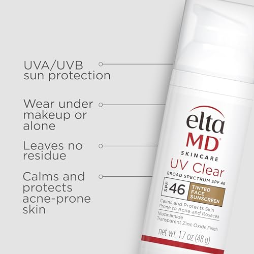 EltaMD - Protector solar facial transparente con tinte UV SPF 46 para pieles sensibles o propensas al acné, sin aceite, fórmula de óxido de zinc a base de minerales recomendada por dermatólogos, 1. 7 oz