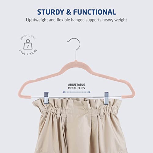 ZOBER - Perchas de terciopelo para pantalones de alta calidad, resistentes y duraderas, con clips de metal, gancho giratorio cromado de 360 grados, ultra delgadas, antideslizantes, con muescas