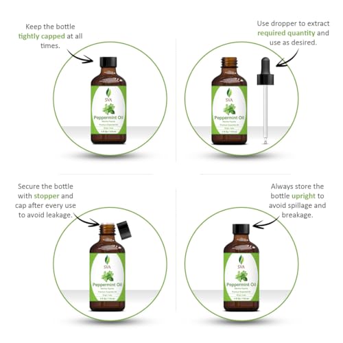 SVA Organics 100% Natural Peppermint Essential Oil â€"Therapeutic Grade Aromatic Oil, 4 Fl Oz with Dropper | Natural Aromatherapy Oils