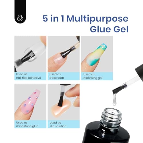 Beetles Coffin Nail Tips Nail Gel Kit, 2 In 1 Nail Gel Base Coat with Long False Nail and U V LED Nail Lamp for Acrylic Nail/Dip Powder Nails/Poly Nail Extension Gel Nail Art DIY Home