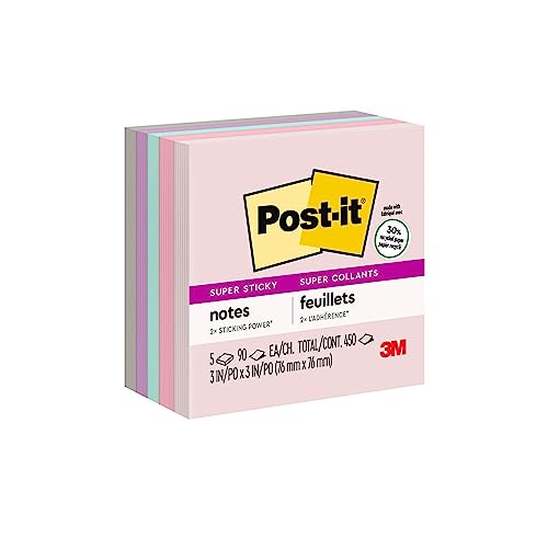 Post-it Bloc de notas adhesivas, con el doble de capacidad de adherencia, 7.62 cm x 7.62 cm, amarillo eléctrico, 45 hojas por bloc, tres blocs por paquete (3321-SSY)