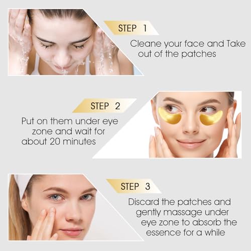 Rotus 30 Pairs Gold Eye Mask Power Crystal Gel Collagen Masks, Great For Anti Aging, Dark Circles & Puffiness