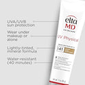 EltaMD UV Physical Tinted Broad-Spectrum SPF 41, Protector solar, Fórmula de óxido de zinc a base de minerales, resistente al agua, sin aceite, recomendada por dermatólogos, 85g