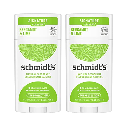Schmidt's Aluminum Free Natural Deodorant for Women & Men, Bergamot & Lime with 24 Hour Odor Protection, Certified, Vegan, Cruelty Free, Citrus, 5.3 Oz, Pack of 2