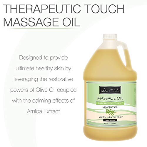 Bon Vital' Therapeutic Touch Massage Oil Made with Olive Oil to Repair Dry Skin & Soothe Sore Muscles, Lightweight Oil Perfect for Any Massage to Hydrate and Nourish Dry, Rough Skin, 1 Gallon Bottle