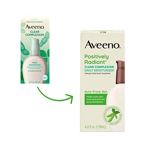 Aveeno hidratante facial diaria de ácido salicílico con complejo de soja total, para piel propensa a roturas, sin aceite e hipoalergénico, 4 onzas líquidas oz