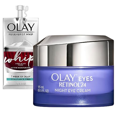 Retinol Eye Cream By Olay, Retinol 24 Night Eye Cream, 1.7oz + 1 Week Of Whip Face Moisturizer Travel/Trial Size