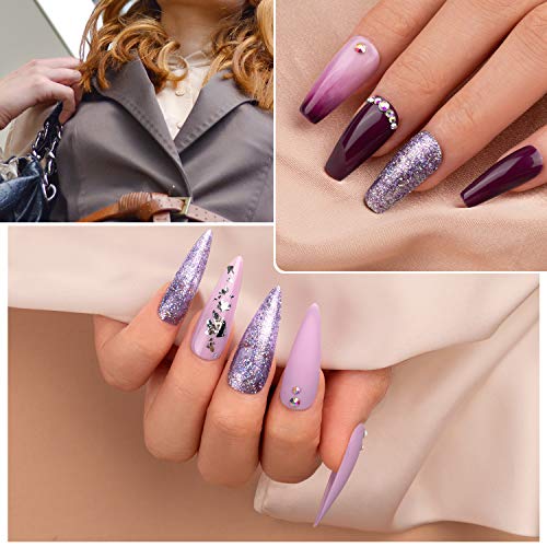 Beetles 4 Colors Purple Glitter Gel Nail Polish Set - Lilac Mauve Gel Polish Kit Purple Nail Polish Soak Off LED Lamp Gel Nail Kit Vanish Manicure DIY Home Christmas New Year Holiday Set
