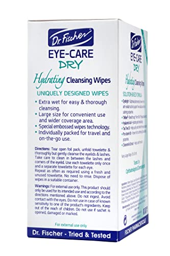 Dr. Fischer Daily hygienic & hydrating eyelid wipes- Complementary aid for dry eye syndrome & cleanse the eye area of ocular secretions. Moisture enriched to effectively clean & moisturize (30 Wipes)