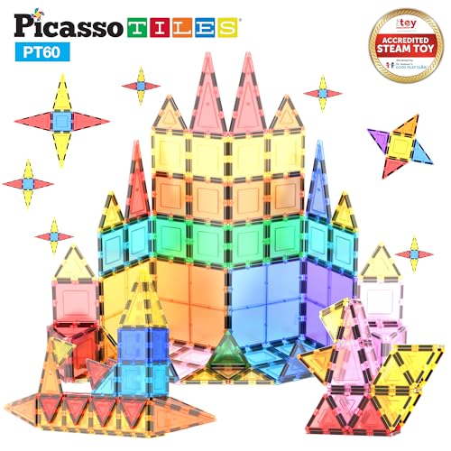 Picasso Tiles Clear 3d Magnetic Building Blocks, 60-piece