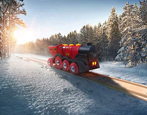 BRIO World 33592 Mighty Red Action Locomotora | Tren de Juguete a Pilas con Efectos de luz y Sonido para niños a Partir de 3 años