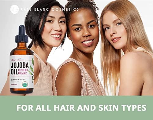 Jojoba Oil (4 oz), USDA Certified Organic, 100% Pure, Cold Pressed, Unrefined. Revitalizes Hair and Gives Skin a Radiant, Youthful Look. Great treatment for Face, Lips, Cuticles, Stretch Marks, Beard