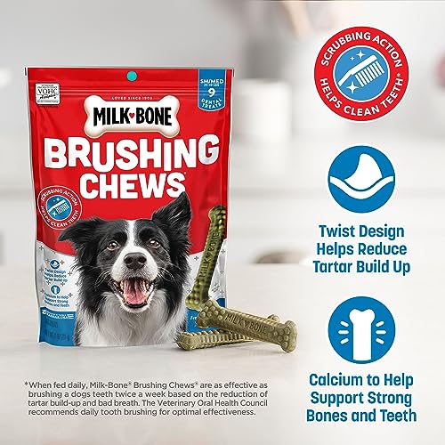 Milk-Bone Fresh Breath Cepillado Mastica golosinas dentales diarias para perros, reduce la acumulación de sarro, mantiene las encías saludables