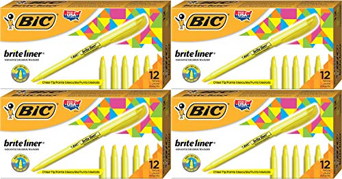 BIC Brite Liner Highlighter, Chisel Tip, Yellow, 12-Count