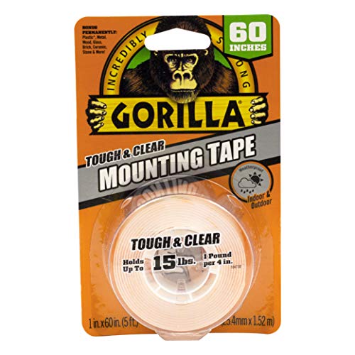 Gorilla Cinta de montaje de doble cara, resistente y transparente, 2.54 cm x 152 cm, transparente