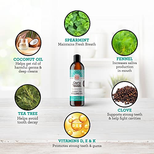 GuruNanda Oil Pulling (Mickey D’s) with Coconut Oil, 7 Essential Oils, and Vitamins D, E, K2- Alcohol Free Mouthwash- Supports Bone & Gum Health, Freshens Breath and Helps Whiten Teeth- 3pk (8 Fl. Oz)