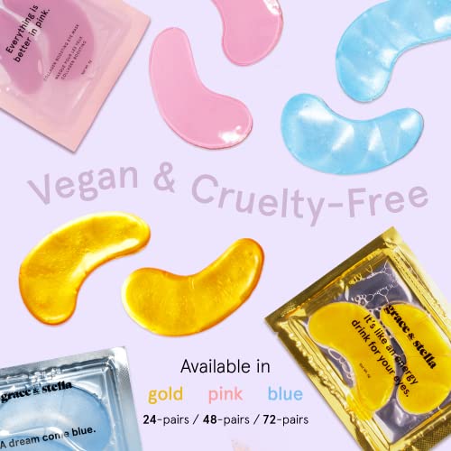 Grace & Stella Anti-Wrinkle + Energizing Gold Collagen Eye Masks | Depuffing Undereye Patches | Vegan & All-Natural (24 Pairs)