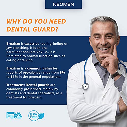 Neomen Protector bucal – Protector bucal profesional para apretar dientes por la noche – Protector nocturno mejorado para moler dientes, detiene el bruxismo, Tmj y elimina el apriete de dientes (8 unidades, 2 tamaños)
