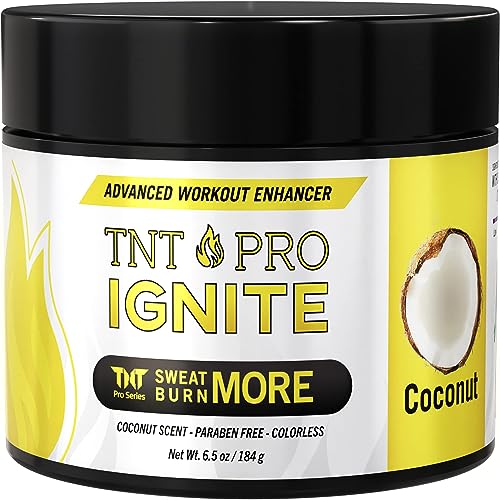 Crema de sudor y crema adelgazante con aceite de coco para pérdida de peso para mujeres y hombres, crema fina y potenciador de entrenamiento por TNT Pro Ignite – Crema de apriete y gel de sudor para pérdida de peso del estómago y grasa del vientre