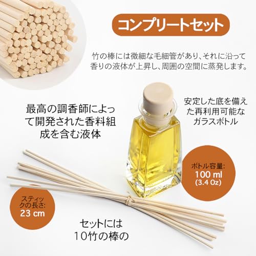 Difusor de Varillas con Aceite Esencial de Canela 100ml - 100% Puro y Natural - Ambiente y Duraderas - 0% Alcohol - Set de Regalo con 8 Varillas de Bambú - para Aromatizar Todos los Ambientes