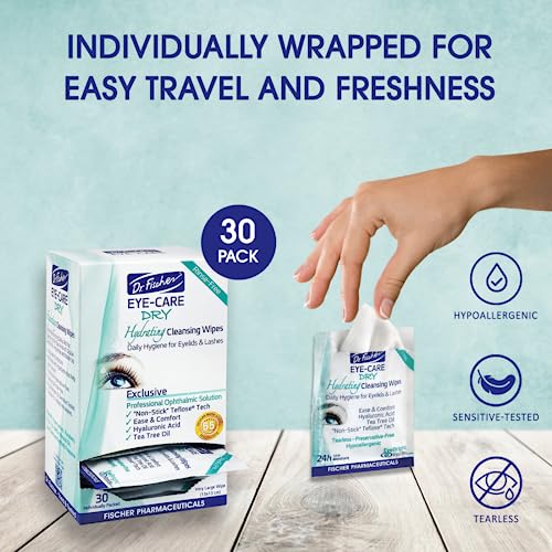 Dr. Fischer Daily hygienic & hydrating eyelid wipes- Complementary aid for dry eye syndrome & cleanse the eye area of ocular secretions. Moisture enriched to effectively clean & moisturize (30 Wipes)