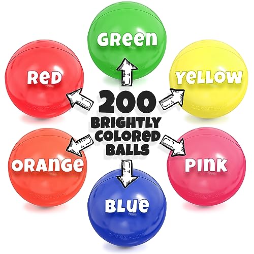 Click N' Play - Bolas de plástico para pozo de bolas, sin ftalatos y BPA, bolas de juego a prueba de aplastamiento para pozo de bolas, bolas de pozo en varios colores en bolsa de malla reutilizable y duradera con cierre, 200, 1000 unidades