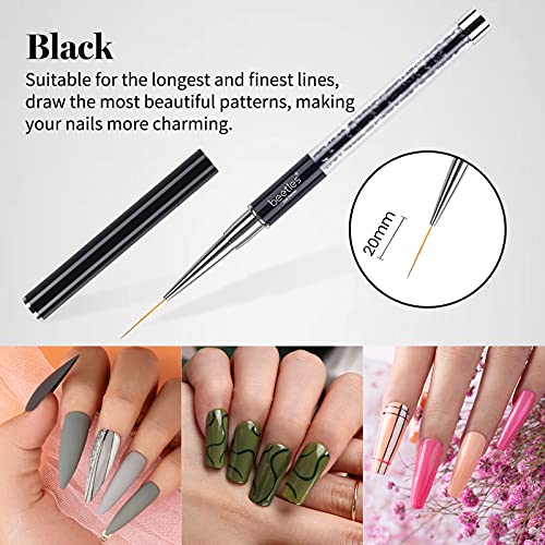 Beetles Nail Art Liner Brushes 5Pcs Nails Gel Polish Painting Nail Art Design Brush Pen Set Aplicación de diamantes Rhinestone Handle Nail Puntting Painting Drawing Pen Sizes 5 7 9 11 20mm