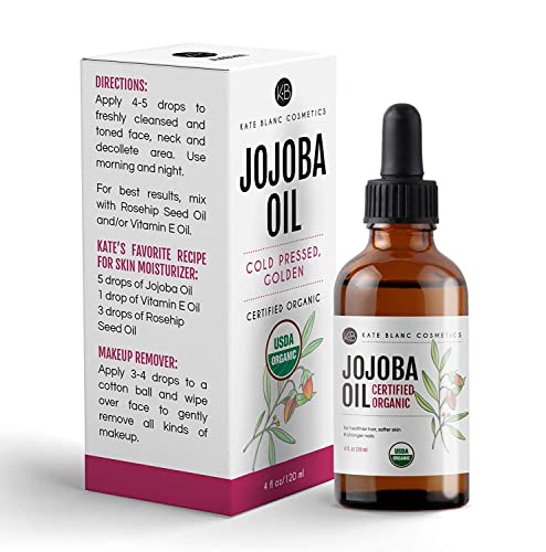 Jojoba Oil (4 oz), USDA Certified Organic, 100% Pure, Cold Pressed, Unrefined. Revitalizes Hair and Gives Skin a Radiant, Youthful Look. Great treatment for Face, Lips, Cuticles, Stretch Marks, Beard